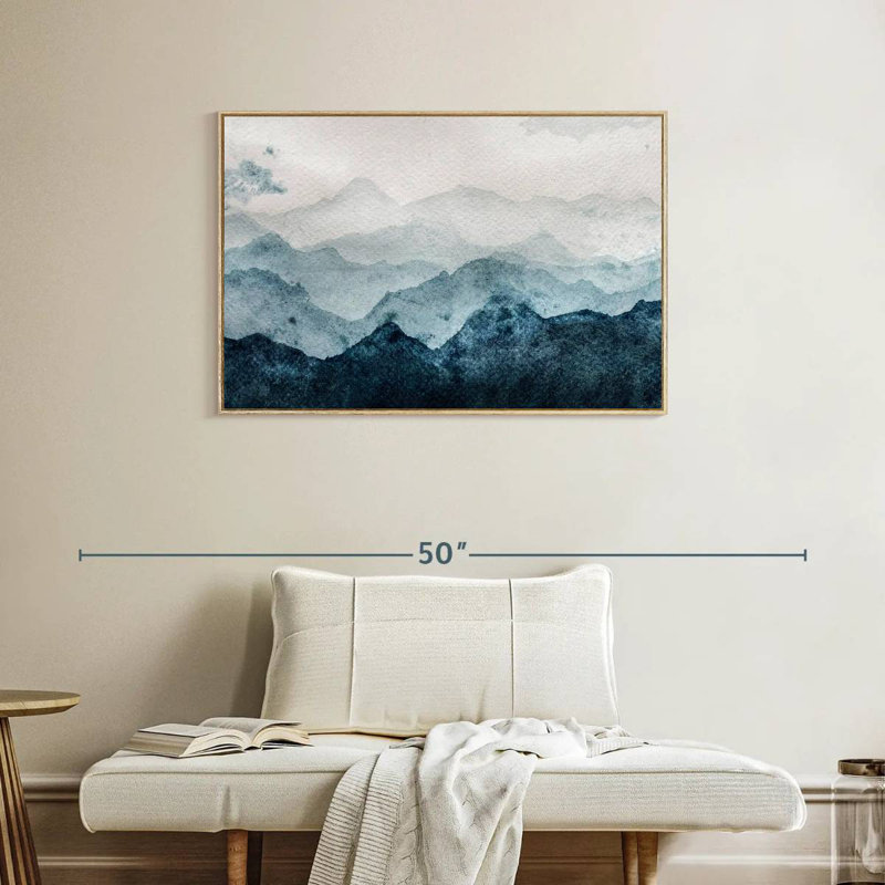 Paysage de montagne japonais, Cadre flottant en bois naturel, 37 po x 25 po