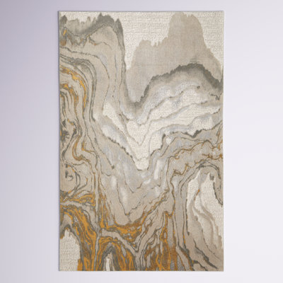 Jordon Vanhorn Abstract Marble Print Rug Gray/Gold