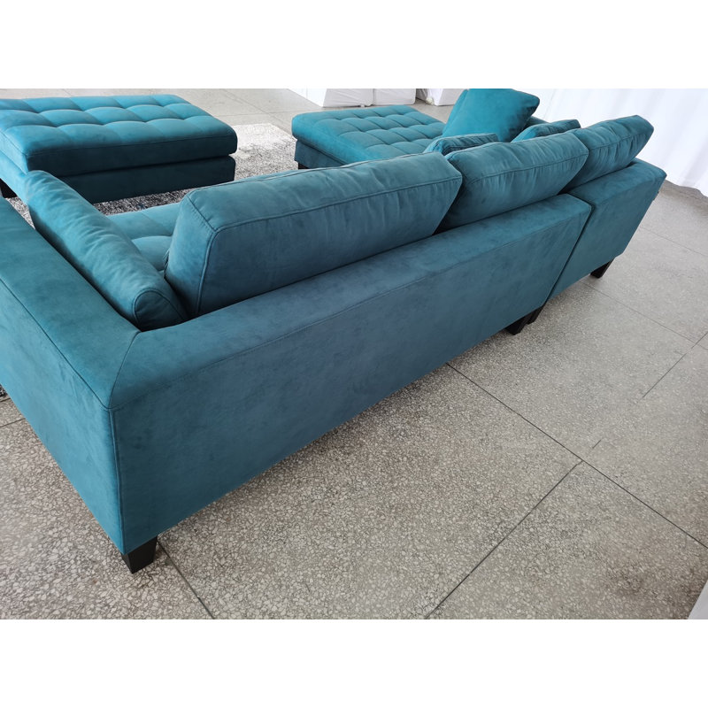 Canapé modulaire en microfibre avec repose-pieds Pritesh, Accoudoir à gauche (vu de face)