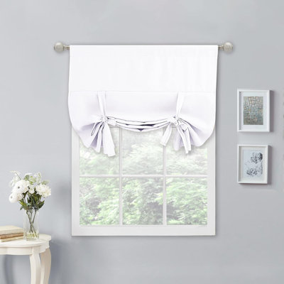 Blackout Thermal Insulated Short Curtain Tie Up Shade for Small Window, Window Valance Balloon Roman Blind (Rod Pocket 1 Panel)