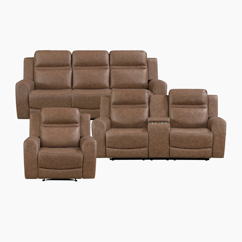 Ensemble de salon inclinable manuel double en microfibre 3 pièces Roybal, Brun