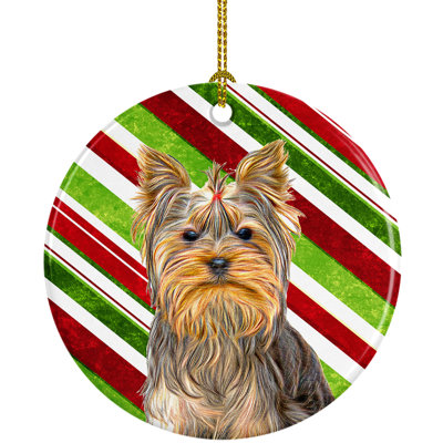 Ornement figurine suspendu en céramique fêtes de noël yorkie