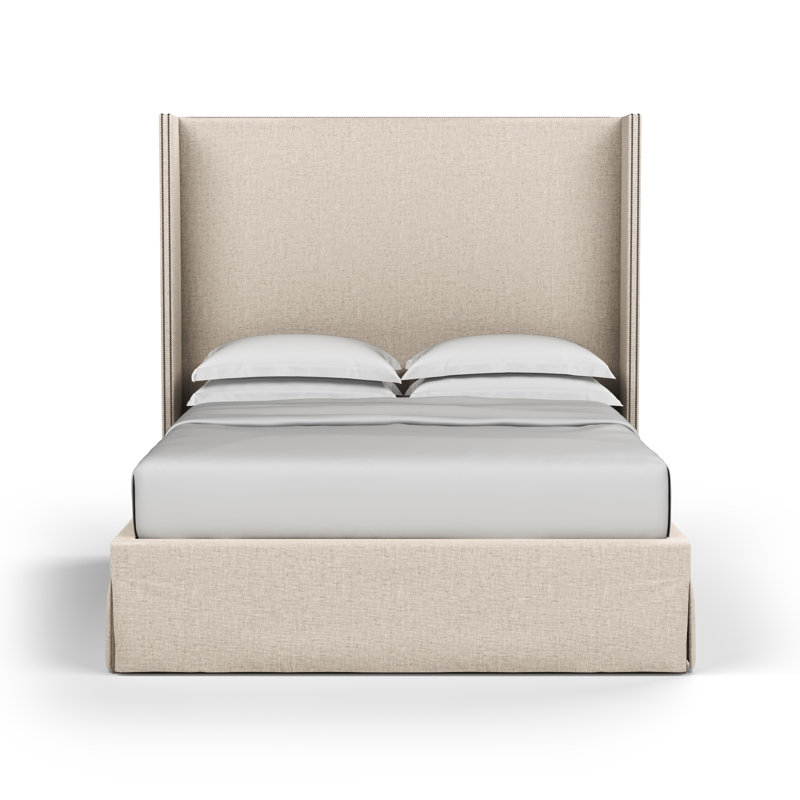 Lit tapissier Kaiser Box, Simple, Velours moelleux huître