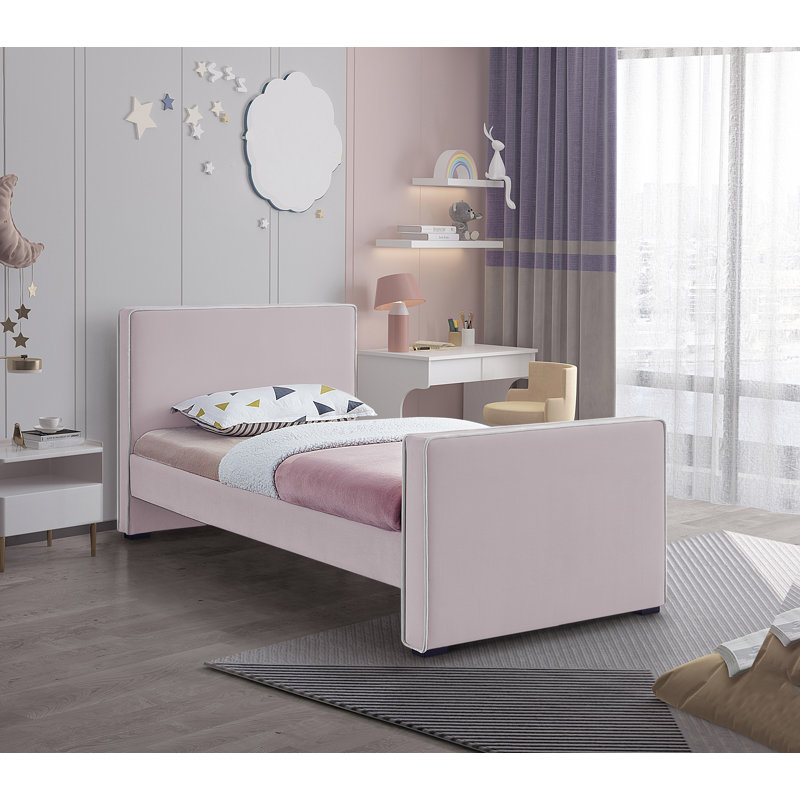 Haneesh Upholstered Unfinished Panel Bed, Twin, Pink Velvet