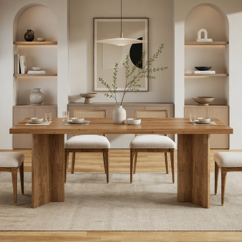 Table de salle à manger rustique en bois avec plateau spacieux pour les repas de famille et les rassemblements
