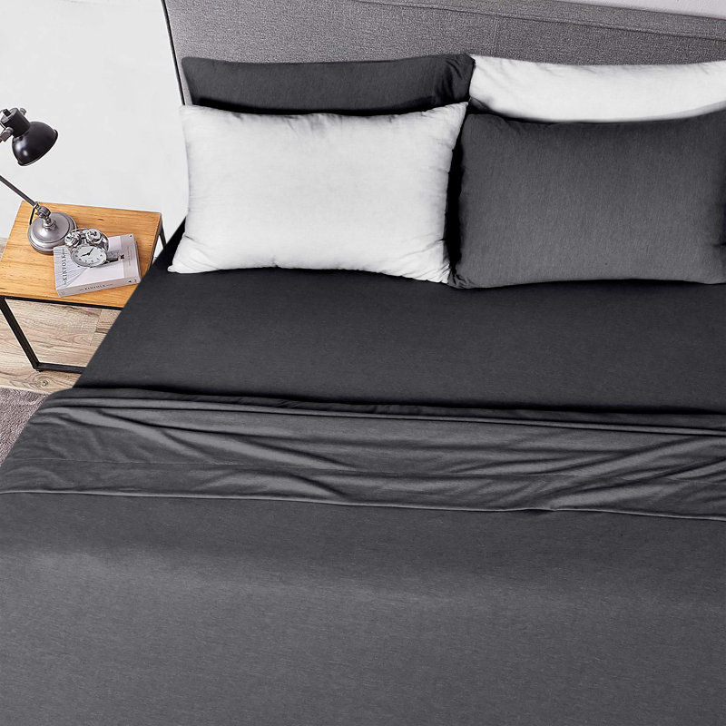 Charcoal Queen Cotton Blend Jersey Knit Sheet Set