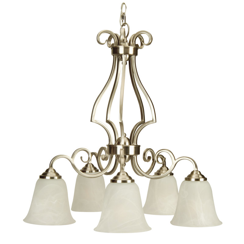 Lustre classique/traditionnel ombré 5 lumières Centreville, Nickel brossé avec verre albâtre