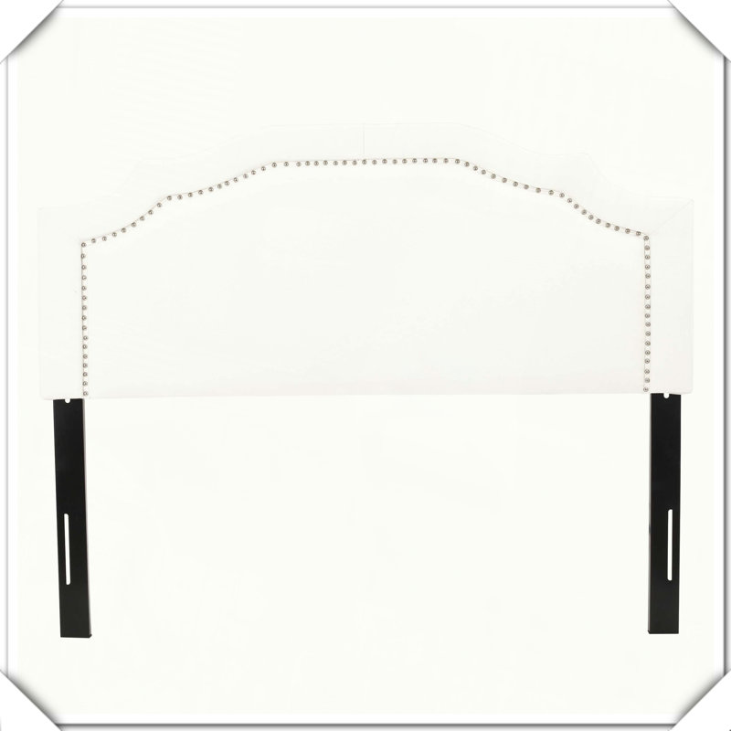 Upholstered Headboard Metal Legs Nailhead Trim Adjustable Design,Queen, Ivory