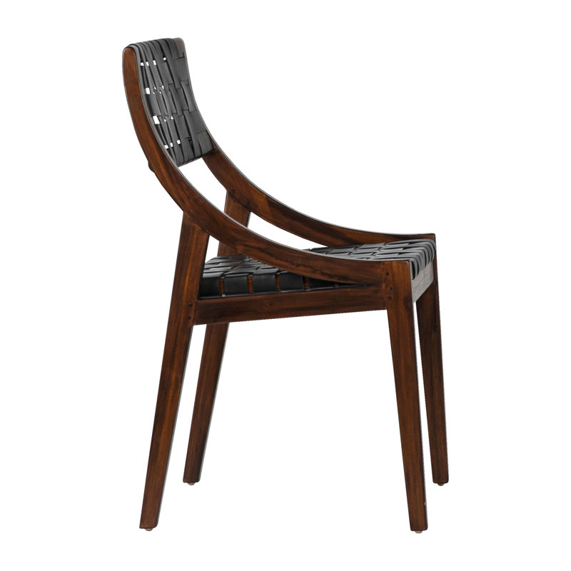 Leather Side Chair in Black, Black, Brown