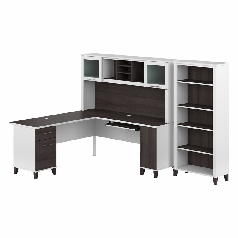 Magomed 3 Piece Computer Desk Office Set, Storm Gray/White