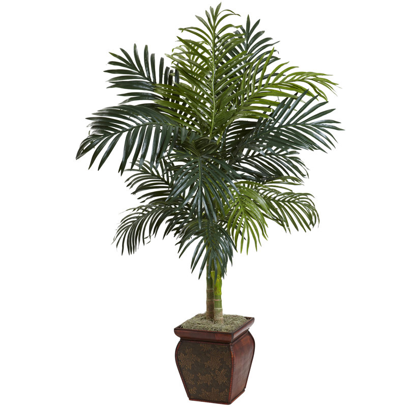 53'' Faux Palm Tree in Wood Decorative Vase