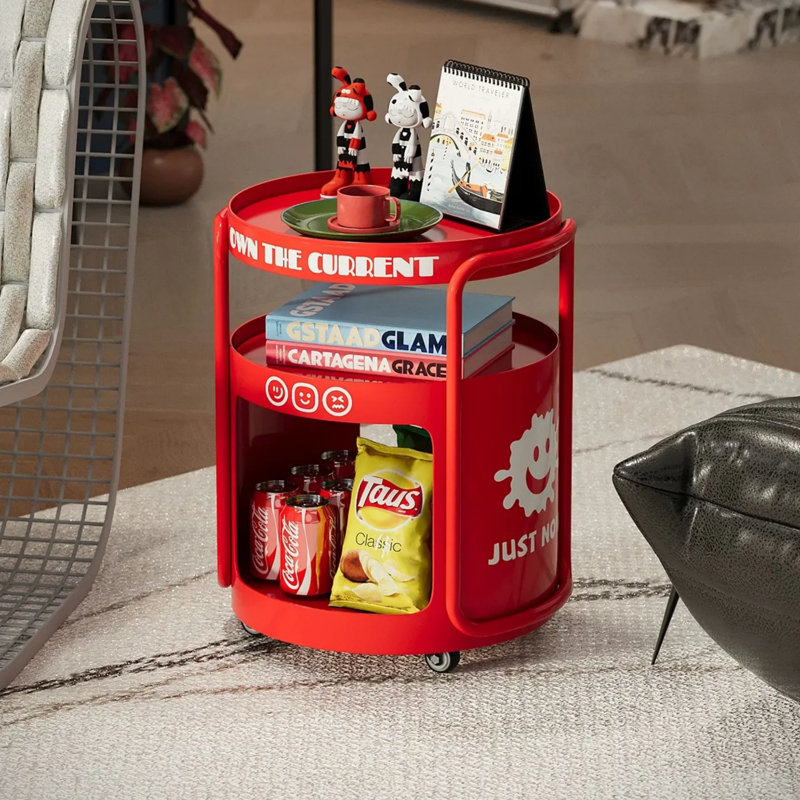 Chariot de rangement en fer avec plusieurs tablettes et motifs à la mode, conçu pour les tablettes mobiles de style Dopamine dans les salons et les chambres