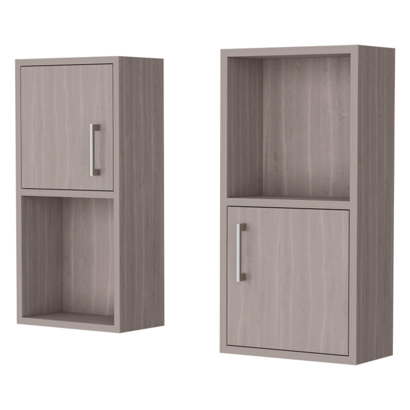 White Oak 2 Bathroom Medicine Cabinets With Open Shelf, White Oak