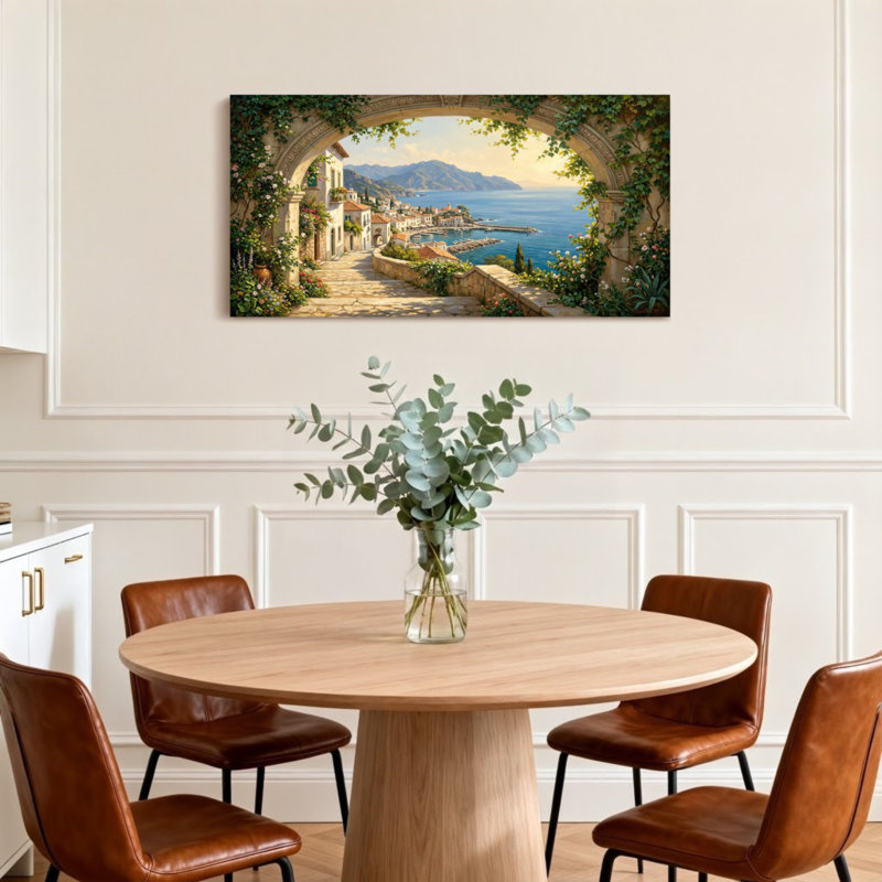 Scenic &Cityscapes Mediterranean Coastal Village Archway View, 28" H x 58" W