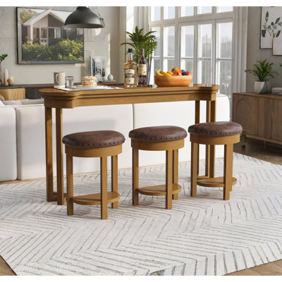 4PCS Solid Wood Dining Table Set with 3 PU Upholstered Rivets Stools,Counter Height Bar Table Set