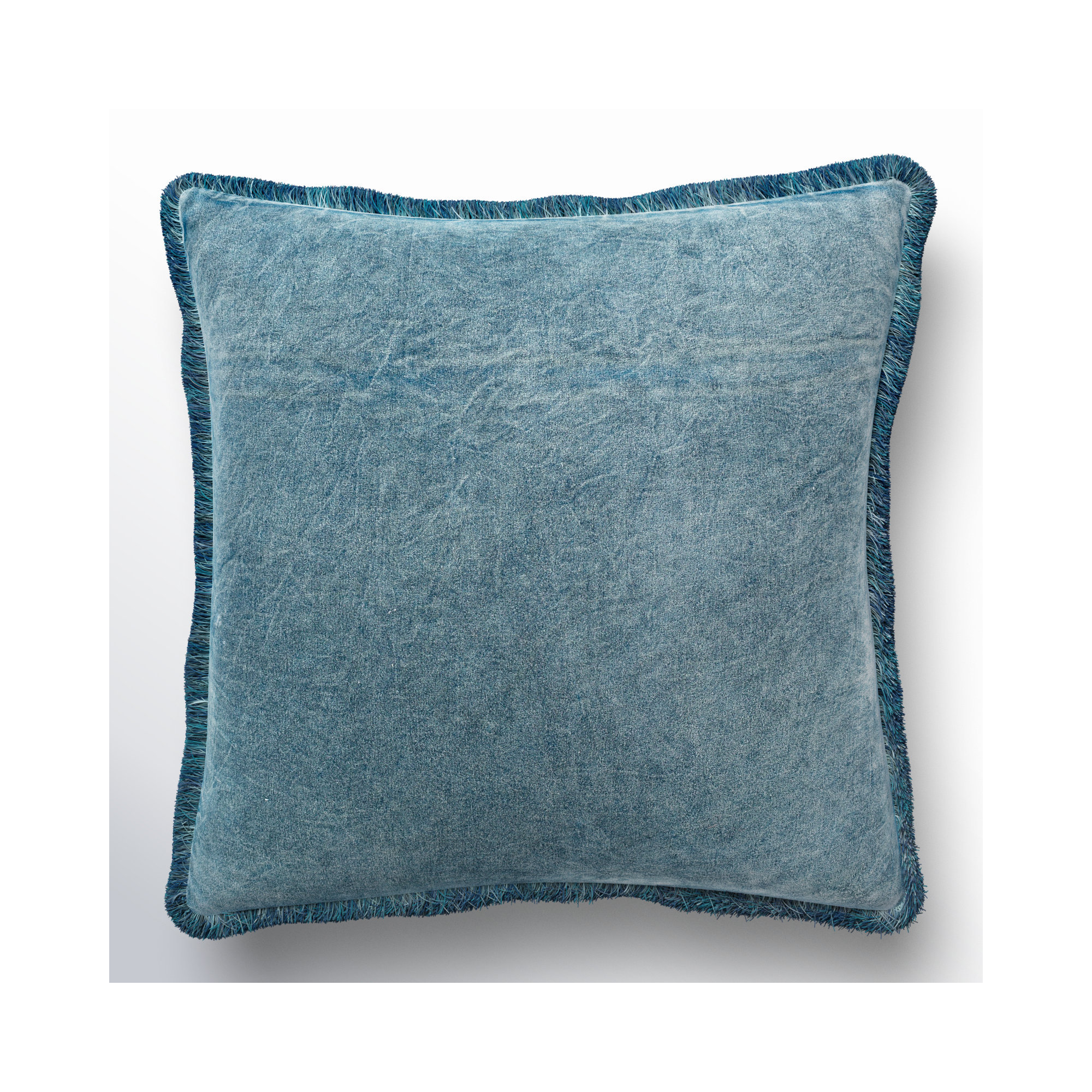 Steph Fringed Cotton Throw Pillow, Polyester/Polyfill, 18" x 18", Denim