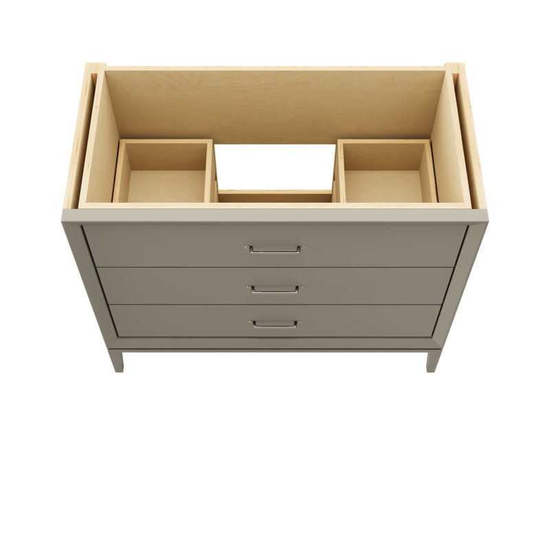 Meuble-lavabo simple à trois tiroirs Alexandra, 42", Olive française, Nickel satiné