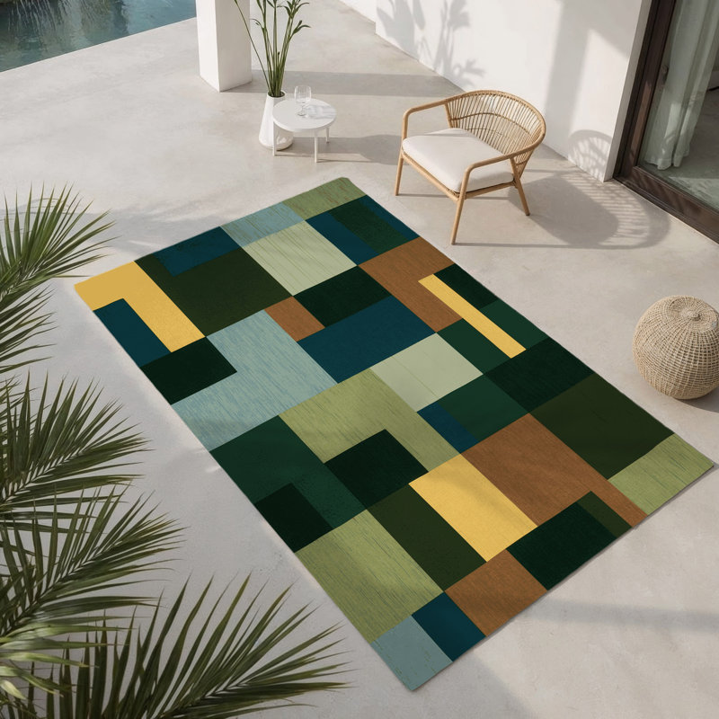 Strata Squares Indoor And Outdoor Area Rug, Rectangle 1'6" x 2'6"