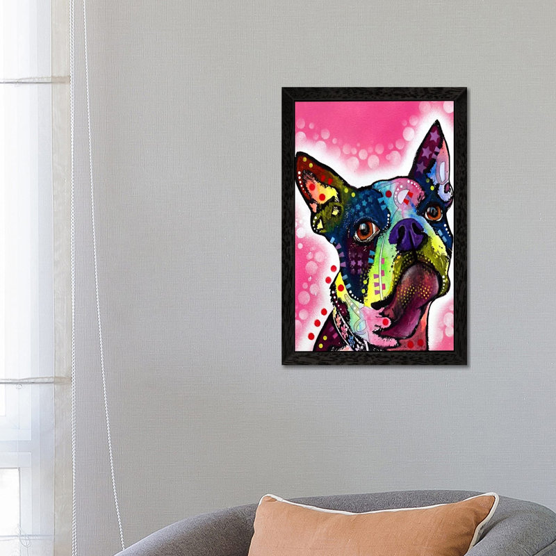 Boston Terrier by Dean Russo - Print on Canvas, 66.04 cm H x 45.72 cm W x 3.175 cm D, Brown Framed