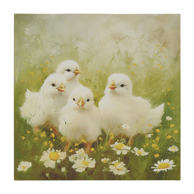 Sunshine Chicks Green and White Canvas Wall Art