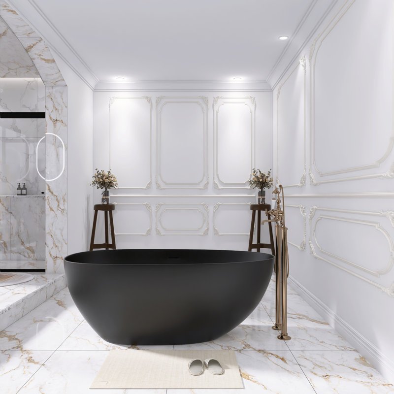 59 po X 31 po Baignoire de trempage autoportante à surface solide, Noir