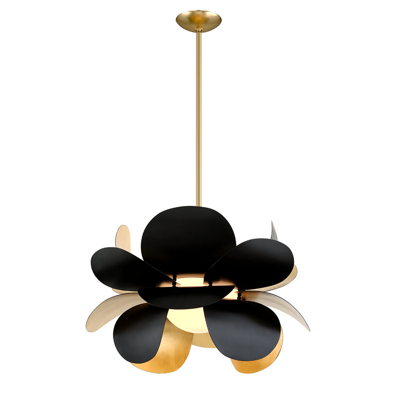 Lustre 1 lumière Ginger, H 22,5 po x l 34 po x P 34 po, Feuille d'or / combo noir doux