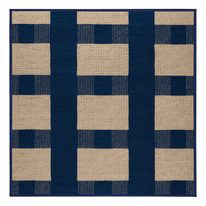 Machine Washable Checkered Blue Area Rug, Square 6'