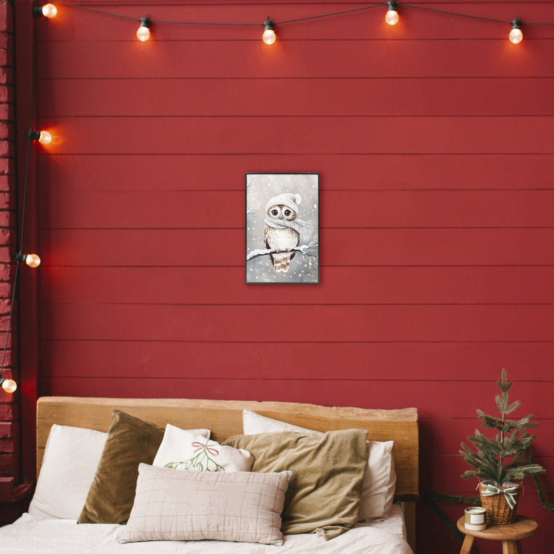 Joli hibou d'hiver, estampe numérique, design par Arlington Prints, H 18 po x l 12 po, Giclée encadrée noir minuit