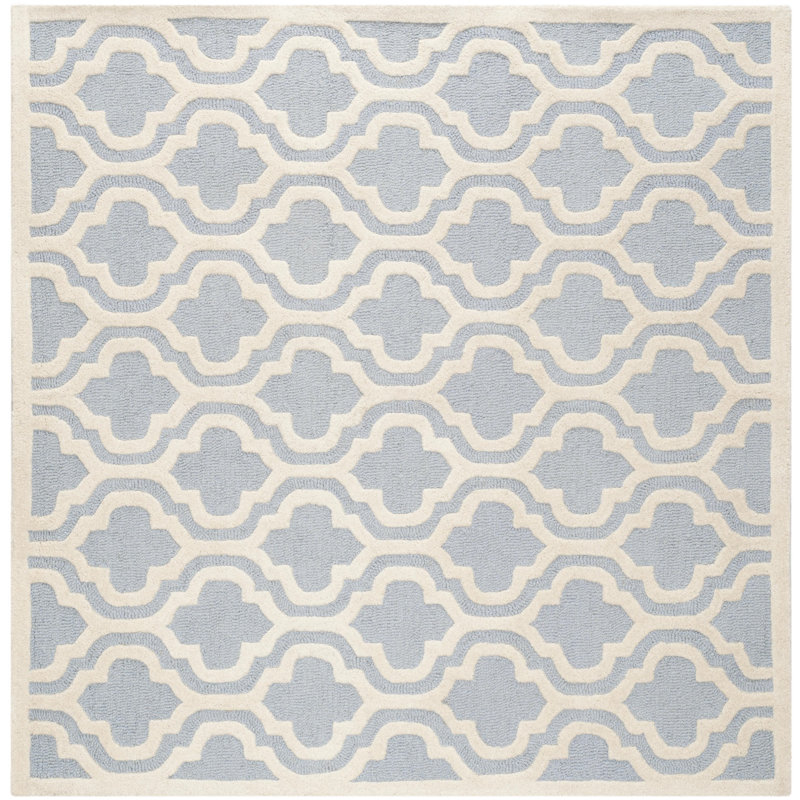 Hand-tufted Cambridge Square Wool Rug in Light Blue and Ivory
