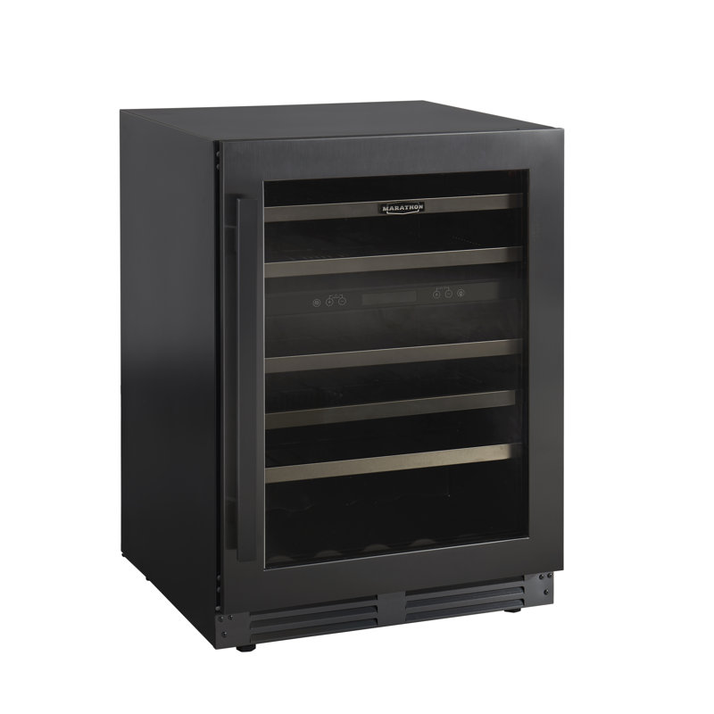 Marathon Dual Zone 23.5'' Built-In 46 Bottle Wine Refrigerator with Reversible Door, Black Steel