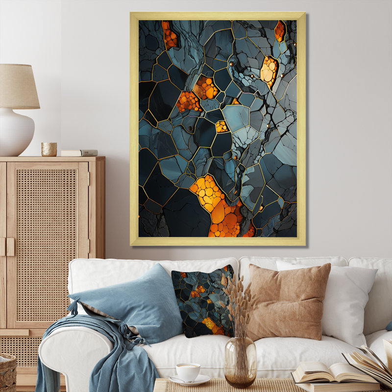 Marble Yellow Elegance II - art mural géométrique, Encadrement doré, H 32 po x l 24 po x P 1 po