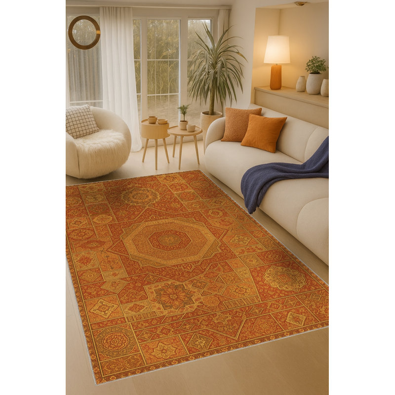 Tapis orange tissé lavable Mosso, 2'6" x 4'11"