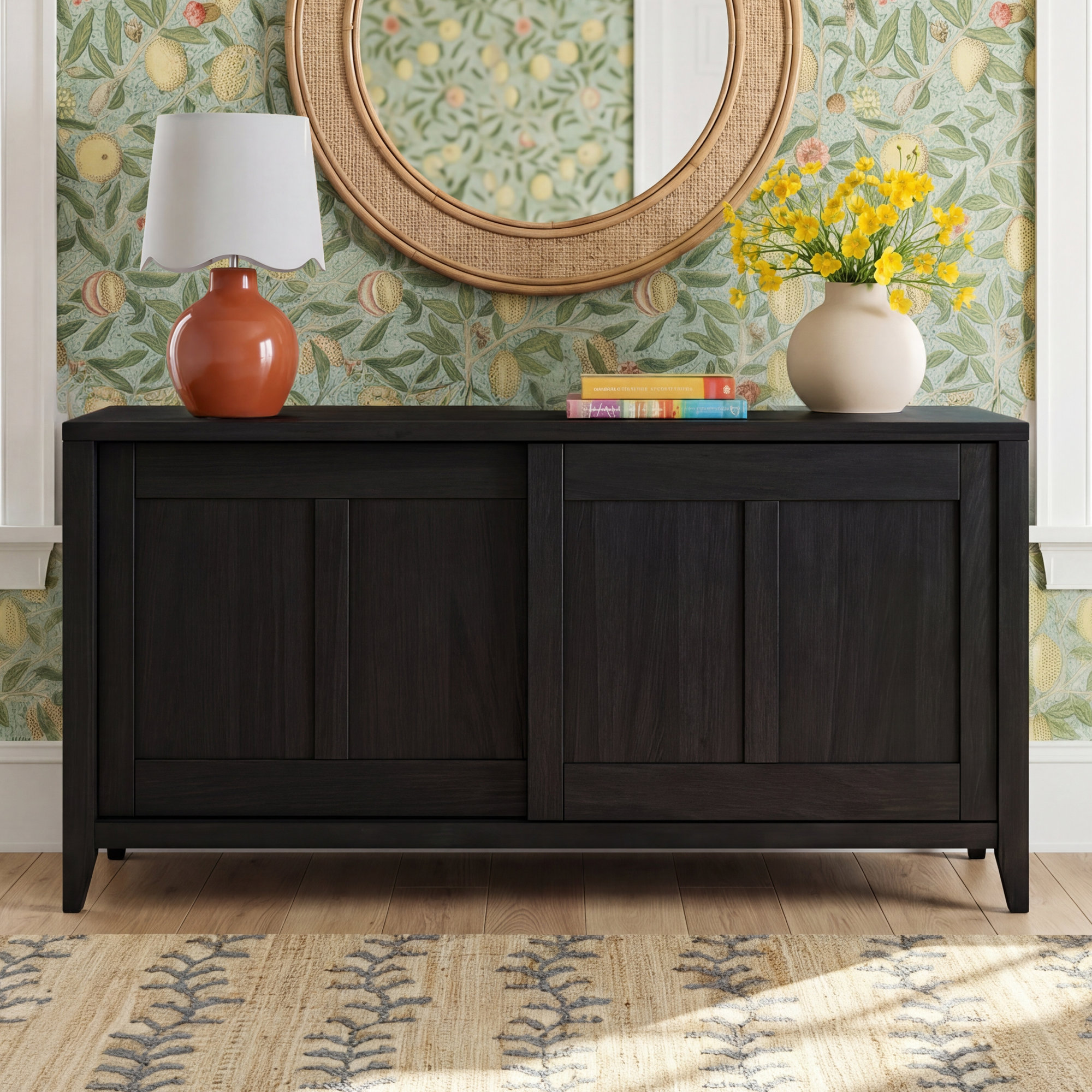 Mya 2 Door Sideboard , Black, 32"H x 60"W x 18"D