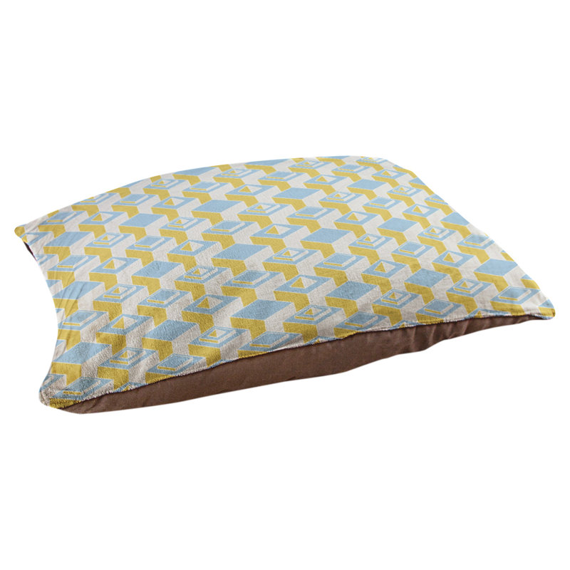 Coussin pour chien intérieur à motif skyscrapers Chen, Petit (l 28 po x P 6 po x H 18 po), Jaune / bleu sarcelle