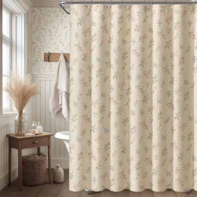Floral Farmhouse Vintage Linen Shower Curtain, French Country Spring Shower Curtains For Bathroom