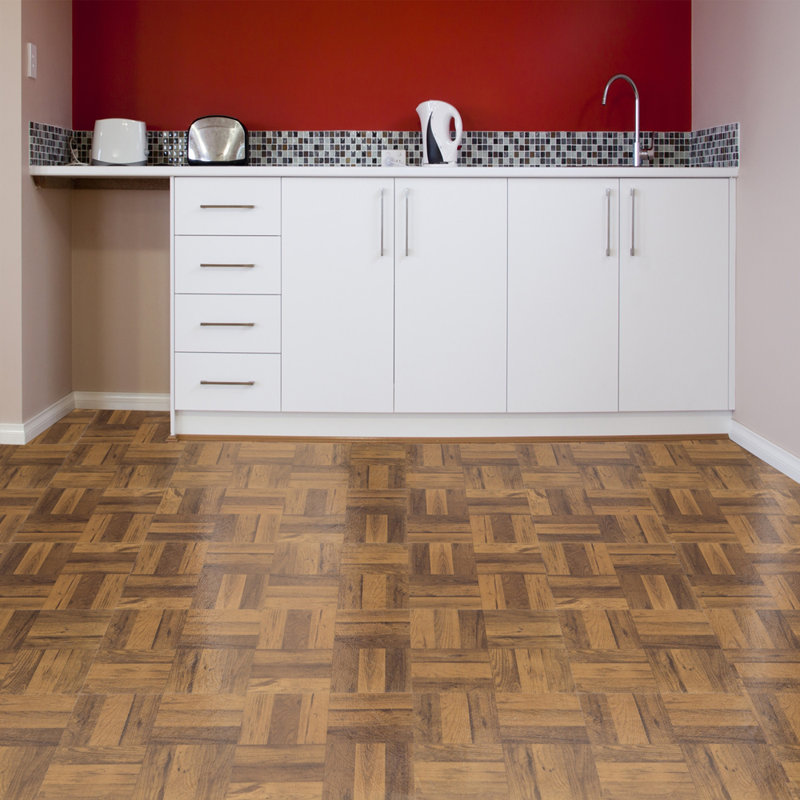 Woven Trends Tivoli Self Adhesive Vinyl Floor Tiles, 45 Pcs, 12" X 12", 3 Finger Medium Oak Parquet