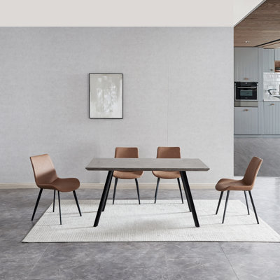 Ensemble de table de salle à manger rectangulaire de style Mid-Century avec base en métal Greet