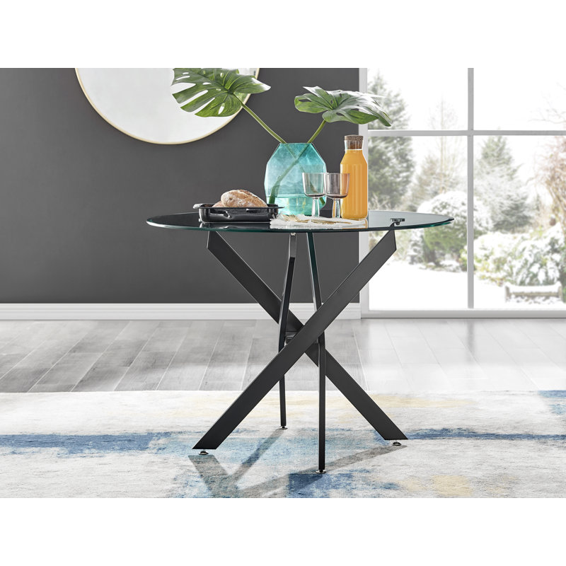 Tierra Luxury Metal and Glass Round Dining Table - Modern Statement Design, H75 x L100 x W100cm, Black