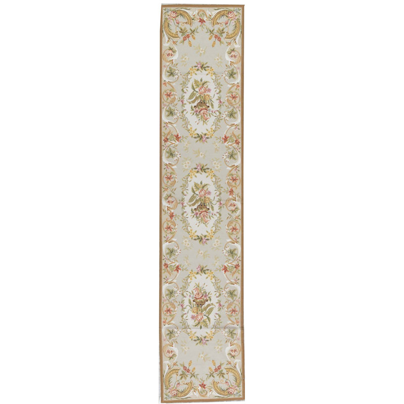 Hand-Knotted High-Quality Beige Runner, Runner 2'7" x 12'4"
