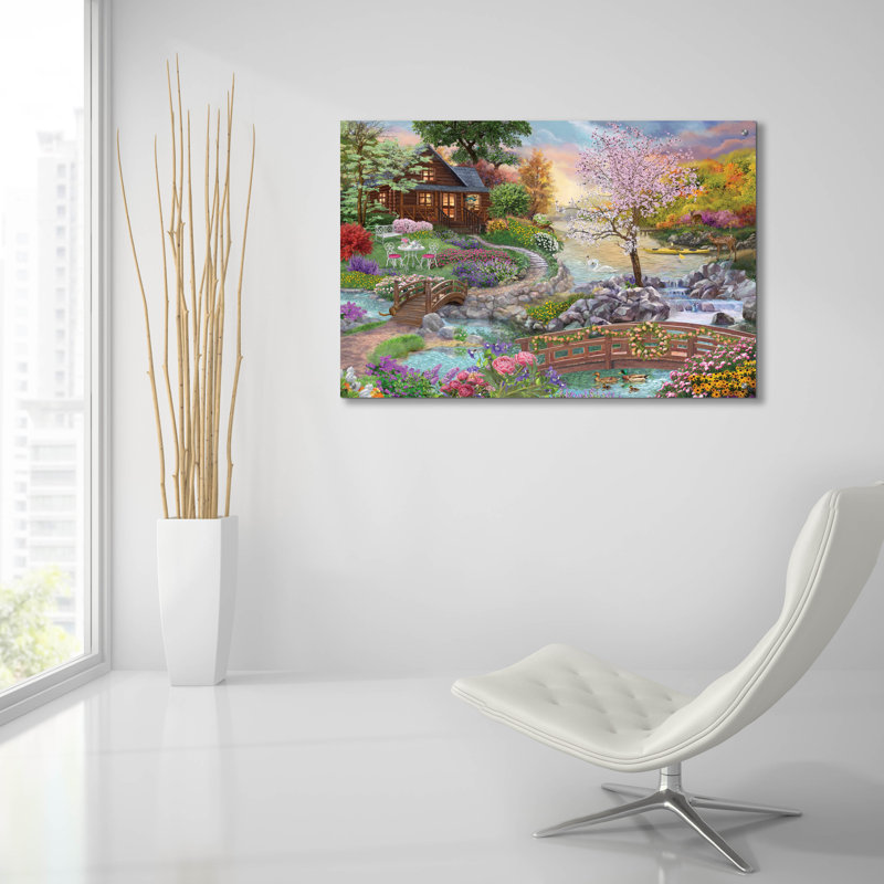 «Spring Stream» par Bigelow, illustrations sur verre acrylique, H 24 po x l 36 po x P 0,2 po