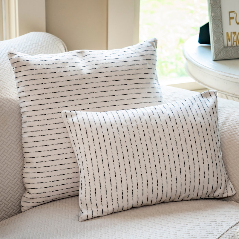 Striped Cotton Reversible Throw Pillow, White, 26" x 26"