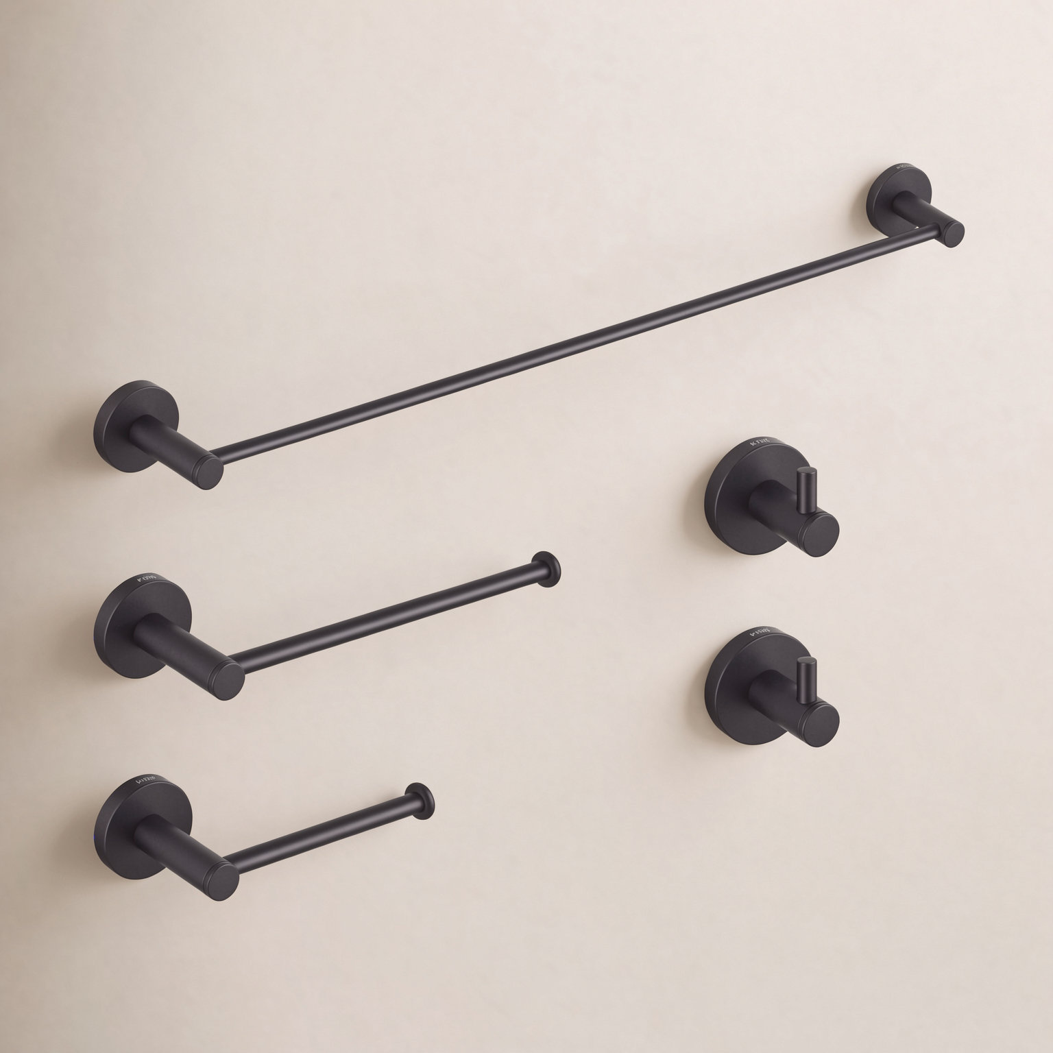 Circular 5-Piece Bathroom Hardware Set, Matte Black