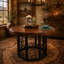 48" Round Mesquite Dining Table | Solid Wood, Wrought Iron Base, Rustic Ranch Style