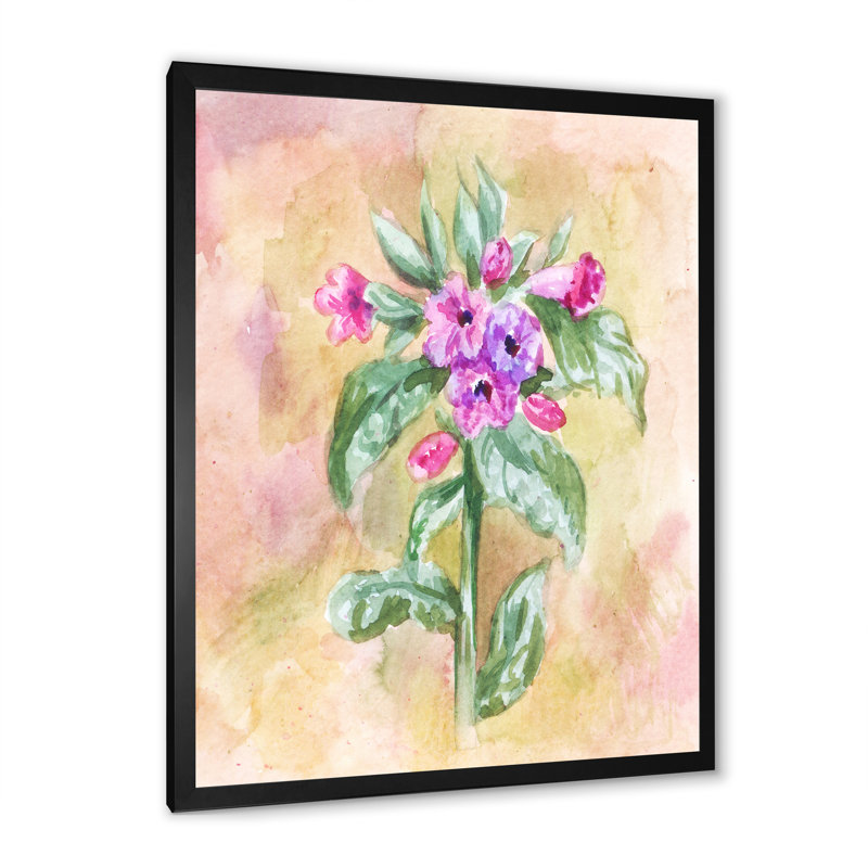 Fleur de lungwort rétro - œuvre d'art traditionnelle sur toile, H 20 po x l 12 po x P 1,5 po