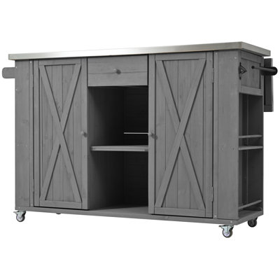 Outdoor Solid Wood Rolling Bar Cart, Stoarge Cabinet Kitchen Island