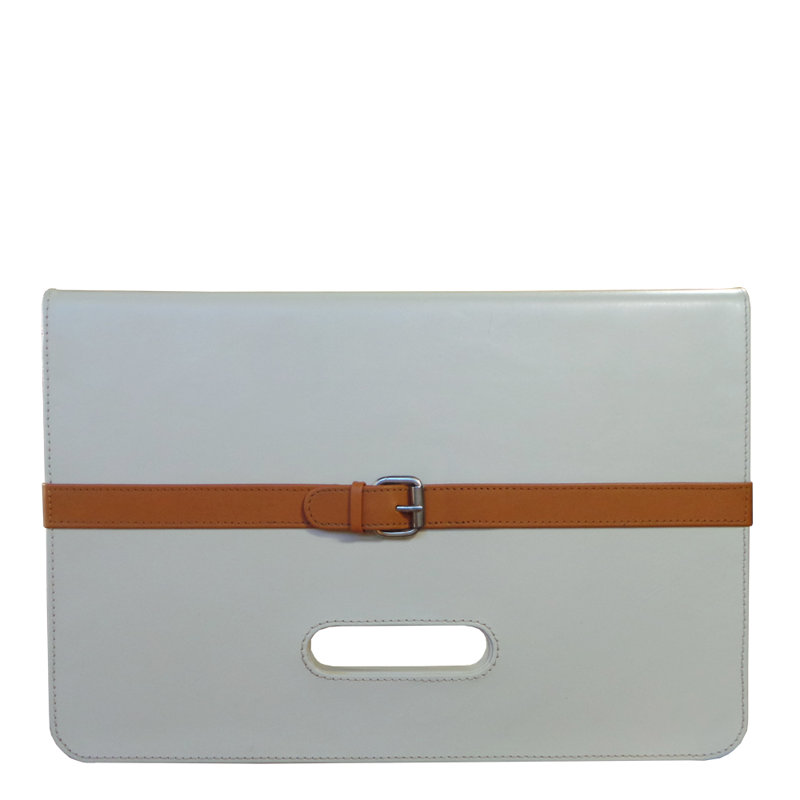 Serge de Troyer Leather Breakfast Laptop Tray, Cream/Orange