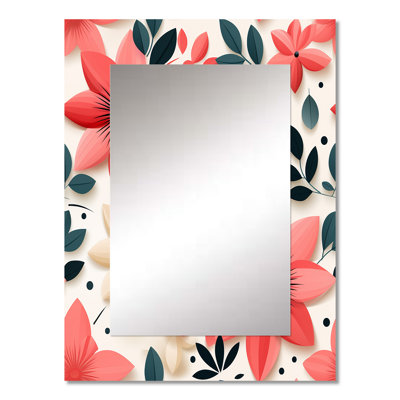 Conformation Pink And White Floral Pattern - Floral Decorative Mirror, Floral Wall Mirror, Printed Metal Art