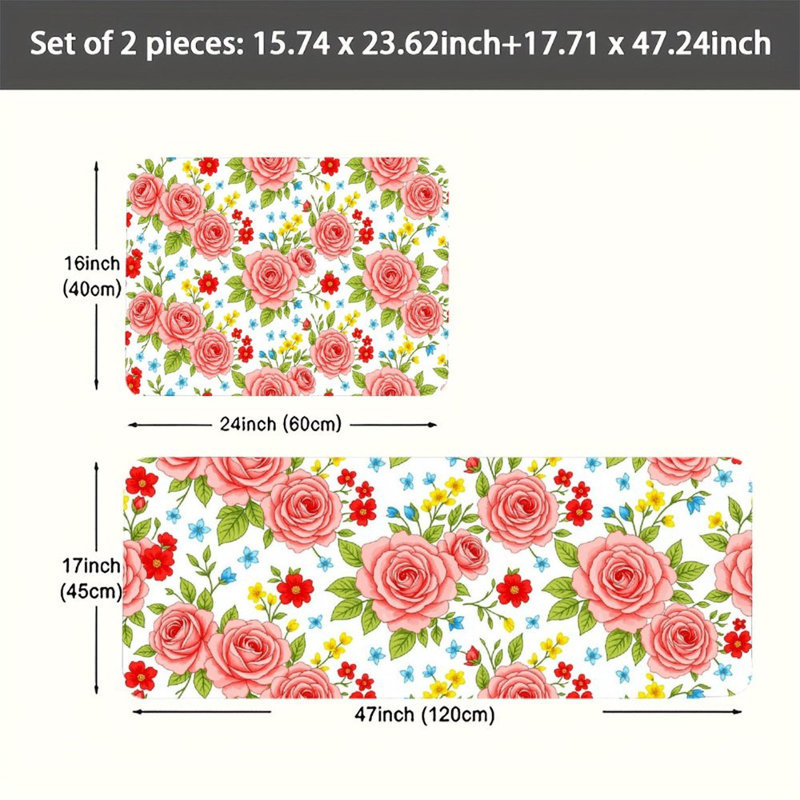 Ensemble de 2 tapis de sol en flanelle à motif de rose aquarelle
