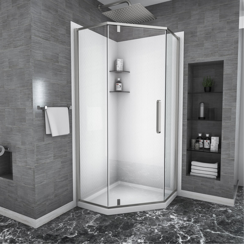 Porte de douche 34-1 / 8 "X 72" Cabine de douche semi-sans cadre à charnière, nickel brossé