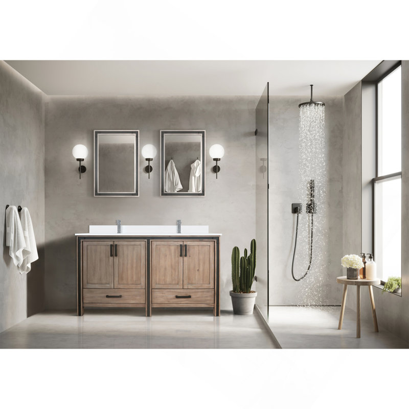 Meuble-lavabo double 60 po Rustwood X P 22 po , Comptoir en quartz blanc, ensemble de robinets et Miroirs